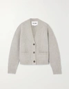 RE/DONE PLAITED CROPPED V NECK CARDIGAN IN GREY HEATHER