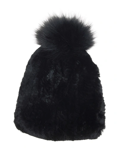 Gorski Knit Fashion Hat With Pompom In Black