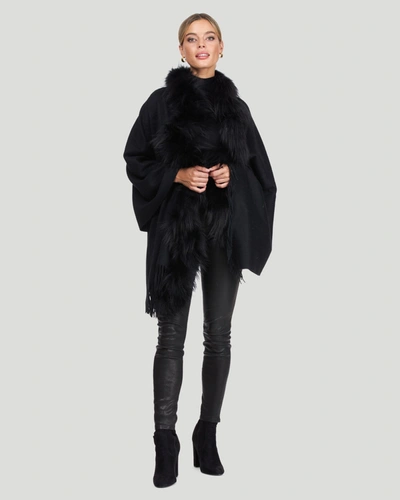 Gorski Cashmere Stole With Silver Fox And Cashmere Fringes In Black