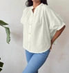 NEVER A WALLFLOWER ELASTIC SLEEVE TOP IN CREAM WITH BLACK THREAD