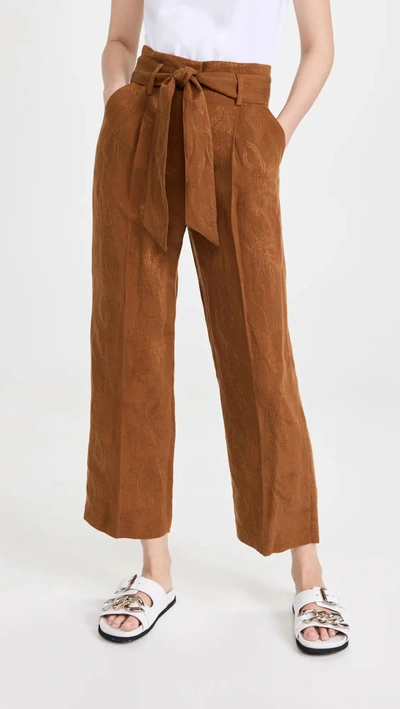 Veronica Beard Vitha Cropped Modal And Linen-blend Jacquard Wide-leg Pants In Gold