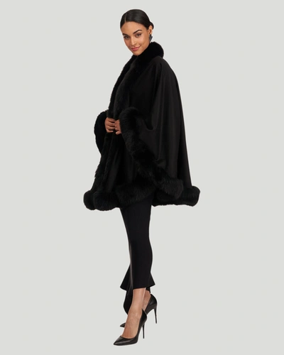 Gorski Cashmere Cape With Fox Trim In Black