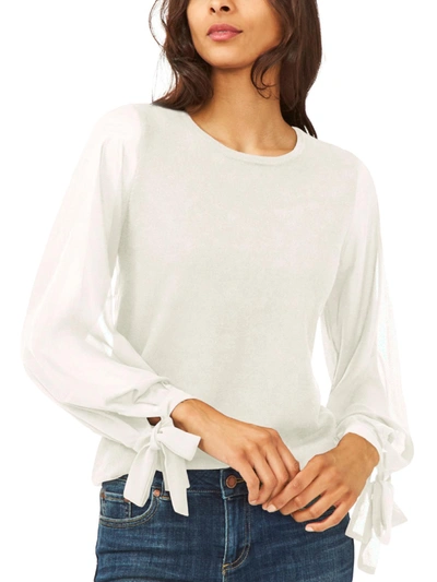 Cece Womens Tie Sleeves Round Neck Pullover Top In White