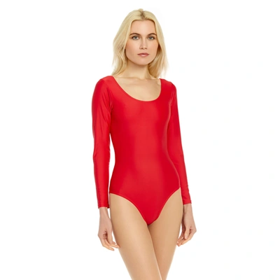 Leveret Womens Long Sleeve Leotard In Red