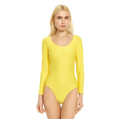 Leveret Womens Long Sleeve Leotard In Yellow