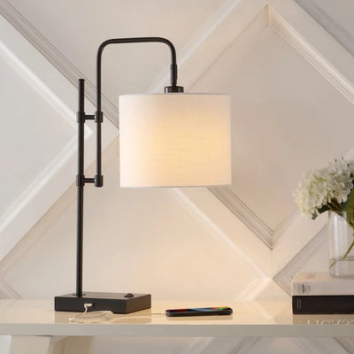 JONATHAN Y EDRIS 24.75" INDUSTRIAL DESIGNER METAL LED TASK LAMP WITH USB CHARGING PORT, BLACK