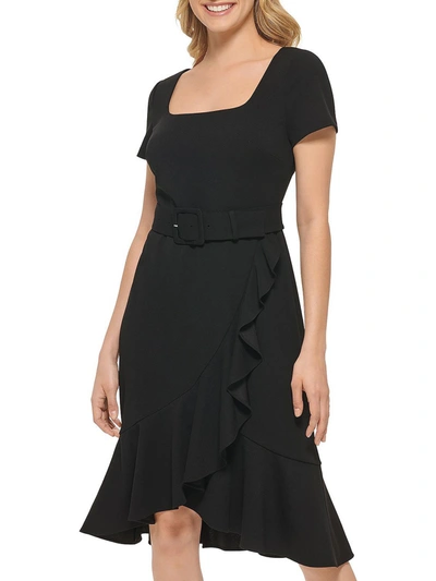 Karl Lagerfeld Womens Scuba Crepe Fit & Flare Dress In Black