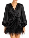 BRONX AND BANCO FARAH WOMENS SATIN FEATHERS COCKTAIL AND PARTY DRESS