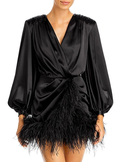 Bronx And Banco Farah Womens Satin Feathers Cocktail And Party Dress In Black