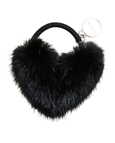 Gorski Hair Elastic With Heart Shaped Mink Fur Pompom In Black