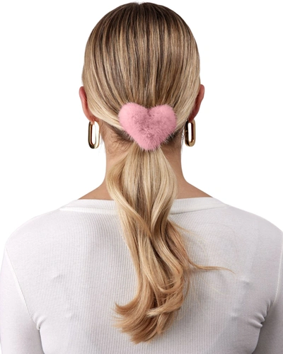 Gorski Hair Elastic With Heart Shaped Mink Fur Pompom In Pink