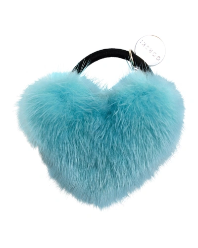 Gorski Hair Elastic With Heart Shaped Mink Fur Pompom In Blue