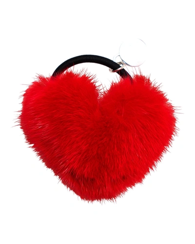 Gorski Hair Elastic With Heart Shaped Mink Fur Pompom In Red