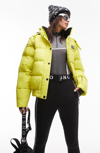 Topshop Sno Ski Hooded Puffer Jacket In Chartreuse-multi