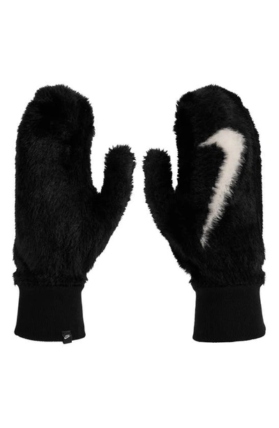 Nike Plush Knit Mittens In Black