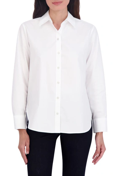 FOXCROFT FOXCROFT MEGHAN SOLID COTTON BUTTON-UP SHIRT