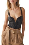 Free People Sparks Fly Sequin Bodysuit In Black In Black