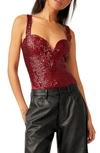 Free People Sparks Fly Thong Bodysuit In Red Pop