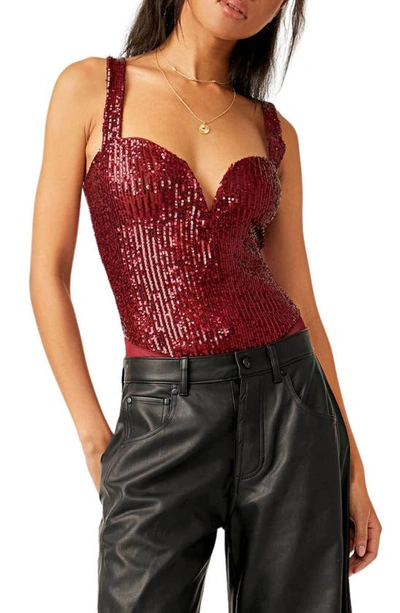 Free People Sparks Fly Thong Bodysuit In Red Pop