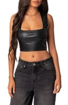EDIKTED CRESCENT FAUX LEATHER CROP TOP