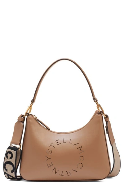 Stella Mccartney Logo Vegan Leather Shoulder Bag In Sand