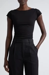 Akris Punto Scoop Back Cap Sleeve Jersey Top In 009 Black