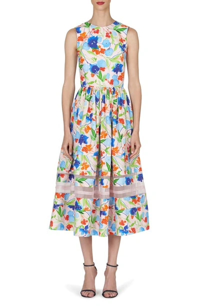 Carolina Herrera Floral-print Midi Dress With Organza Detail In Blush Multi