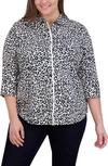 Foxcroft Charlie Leopard Print Cotton Button-up Shirt In Black Multi