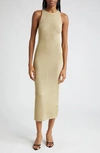 A.l.c Ashley Metallic High Neck Midi Bodycon Dress In Bright Gol