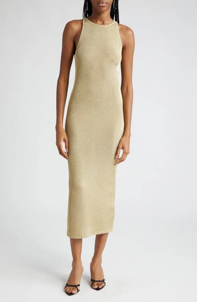 A.l.c Ashley Metallic High Neck Midi Bodycon Dress In Bright Gold