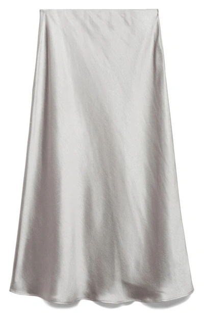 Mango Midi Satin Skirt Grey In Silver