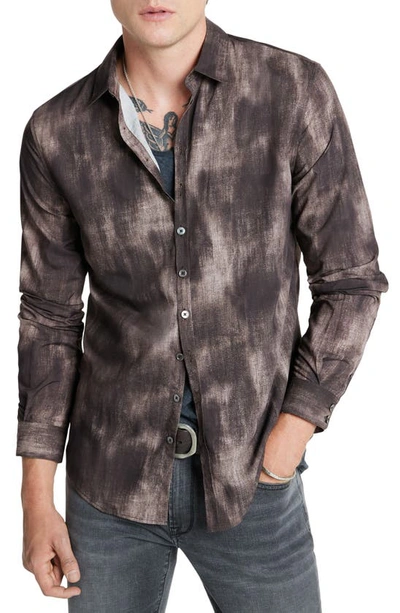 John Varvatos Kinney Abstract Print Tailored Fit Button Down Camp Shirt In Brandy