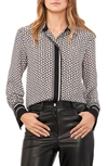 Vince Camuto Mixed Print Covered Placket Shirt In New Ivory