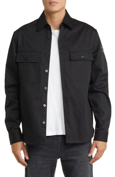 Hugo Boss Logo-patch Cotton Shirt Jacket In Black