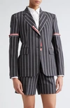 Thom Browne Striped Single-breasted Jacket In Dark Grey