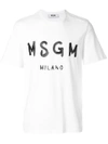 Msgm Vinyl Logo Print Cotton Jersey T-shirt, White/black In Bianco