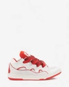 Lanvin Curb Leather Sneakers In Blanc/rouge