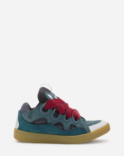 Lanvin Leather Curb Sneakers For Men In Blue
