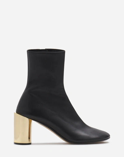 Lanvin 75mm Round-toe Leather Boots In Black/gold