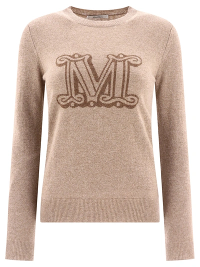 Max Mara Pamir Crewneck Logo Sweater In Beige