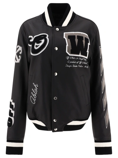 Off-white Moon Leather Varsity Jkt Black Black