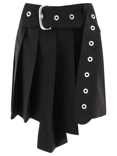 Off-white Belted Asymmetric-hem Pleated Miniskirt In Black