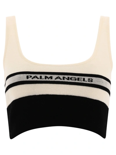 Palm Angels Intarsia-knit Logo Bra Top In Black,butter