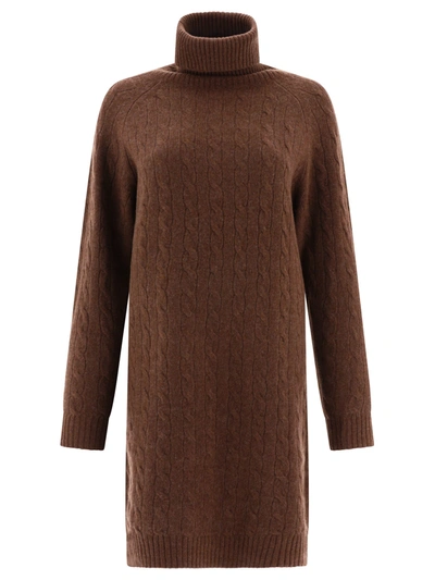 Polo Ralph Lauren Roll-neck Cable-knit Dress In Brown