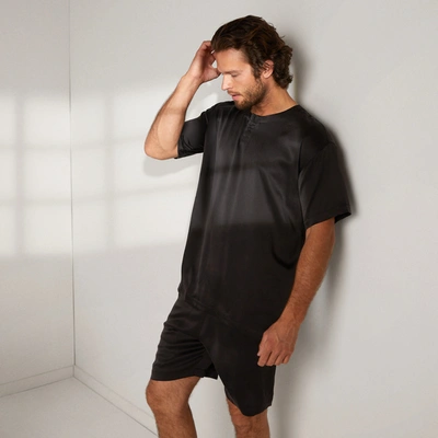 Lunya Men's Washable Silk Short Set In Immersed Black