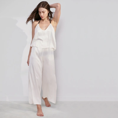 Lunya Washable Silk Cami Pant Set In Tranquil White/immersed Black