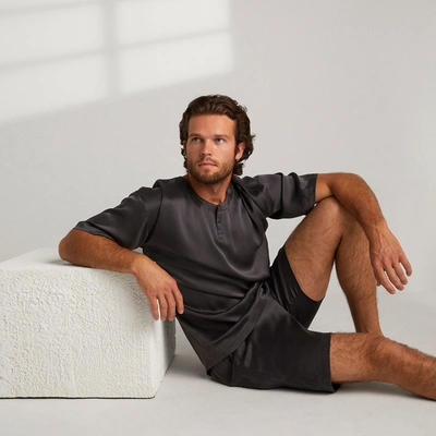 Lunya Men's Washable Silk Short Set In Meditative Grey