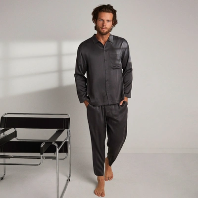 Lunya Men's Washable Silk Button Up Set In Meditative Grey