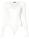 Atm Anthony Thomas Melillo Modal Rib Long Sleeve Scoopneck Bodysuit In Dusty Ivory