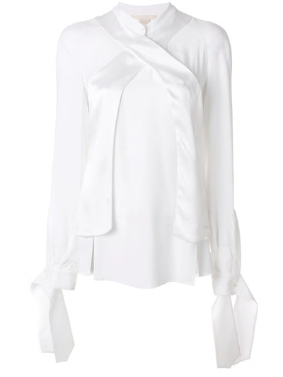 Antonio Berardi Satin-paneled Crepe De Chine Blouse In White